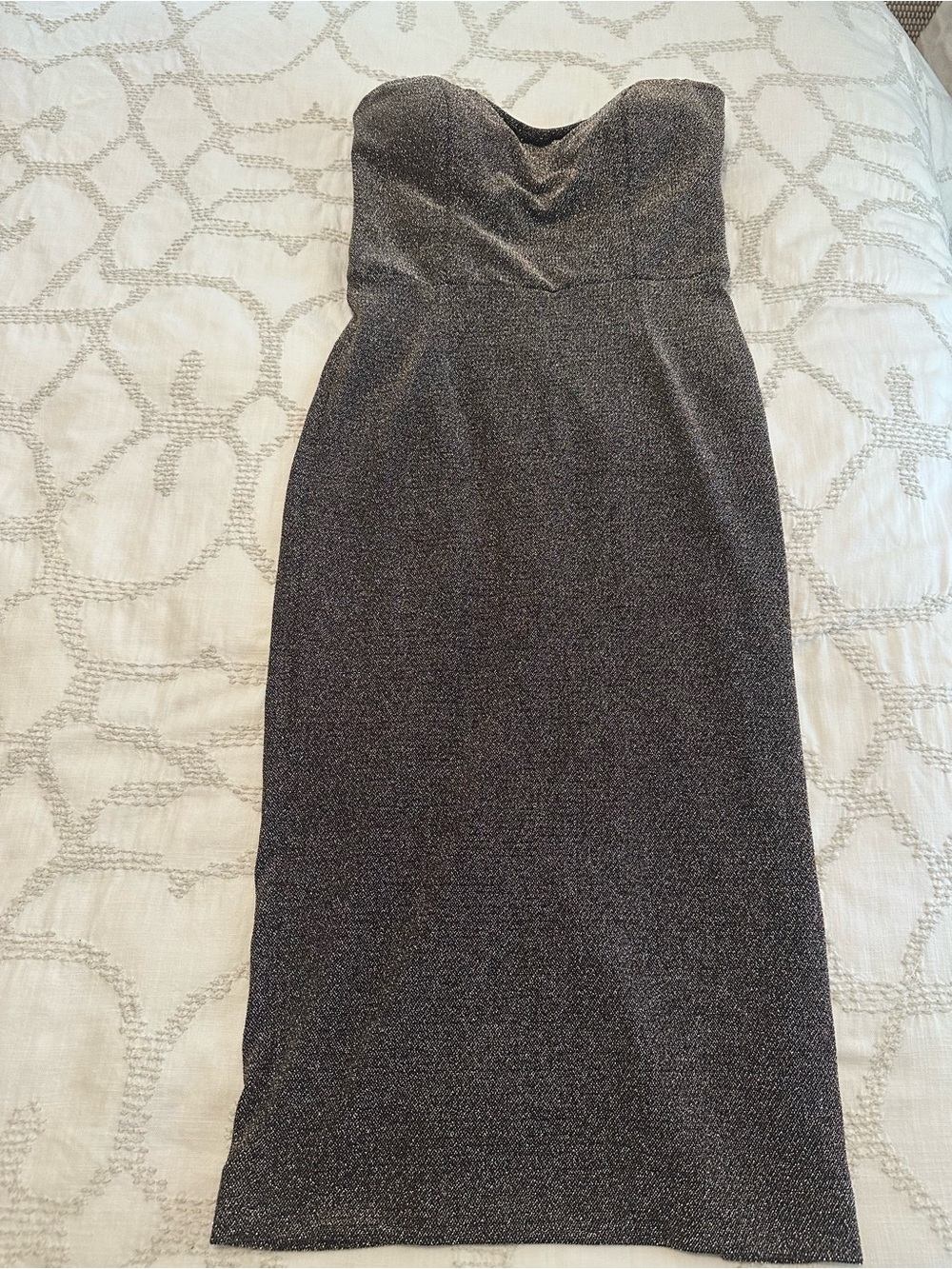 Dress the Population Strapless Metallic Charcoal Midi Dress
